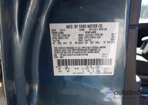 2012 Ford Escape Xlt z USA, uszkodzony, nr VIN 1FMCU0D7XCKB19168